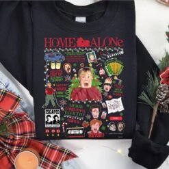 Cream retro Christmas sweatshirt featuring a Home Alone movie collage with Kevin McCallister, the Wet Bandits, and famous quotes like Merry Christmas Ya Filthy Animal