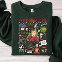 Cream retro Christmas sweatshirt featuring a Home Alone movie collage with Kevin McCallister, the Wet Bandits, and famous quotes like Merry Christmas Ya Filthy Animal