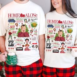 Cream retro Christmas sweatshirt featuring a Home Alone movie collage with Kevin McCallister, the Wet Bandits, and famous quotes like Merry Christmas Ya Filthy Animal