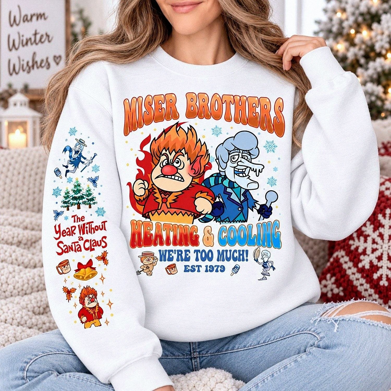 Miser Brothers Heating & Cooling Sweatshirt – Retro The Year Without a Santa Claus Christmas Crewneck - Image 2