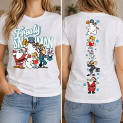 Frosty The Snowman Christmas crewneck sweatshirt featuring vintage holiday graphics on the front and sleeve